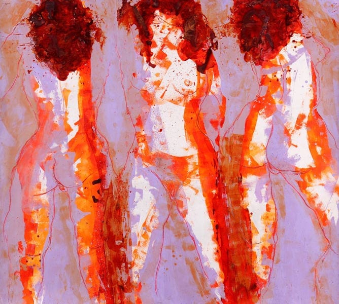 Painting by Sophie Sainrapt : the three faces of a red-haired woman